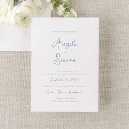 Dusty Blue Whimsical Bow Cherub Invitación a la bo
