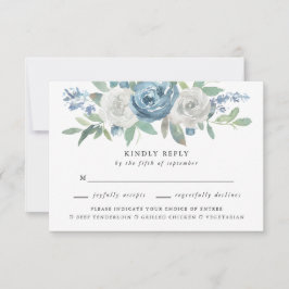 Dusty Blue & White Boda Meal Choice RSVP