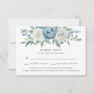 Dusty Blue & White Boda Meal Choice RSVP