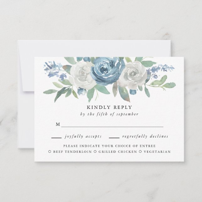 Dusty Blue & White Boda Meal Choice RSVP (Anverso)