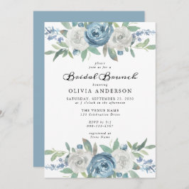 Dusty Blue & White Floral Bridal Brunch Invitación
