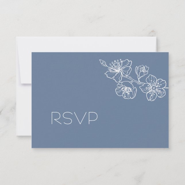 Dusty Blue White Floral Line Art RSVP (Reverso)