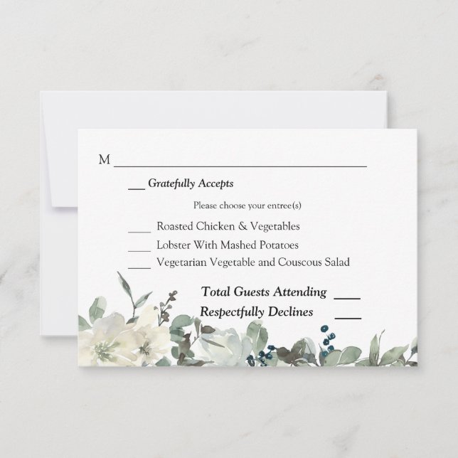 Dusty Blue & White Floral Wedding RSVP 3 Tarjeta d (Anverso)