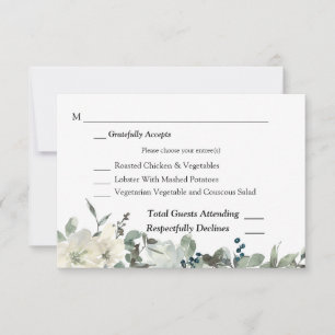 Dusty Blue & White Floral Wedding RSVP 3 Tarjeta d