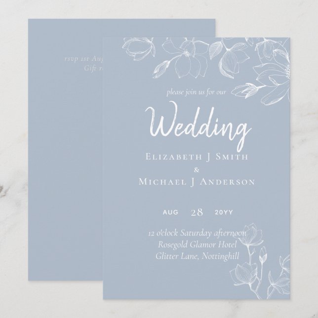 Dusty Blue White Magnolias Boda (Anverso / Reverso)