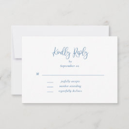 Dusty Blue White Script Wildflower Wedding RSVP