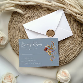 Dusty Blue Wildflower Boho Wedding Tarjeta RSVP