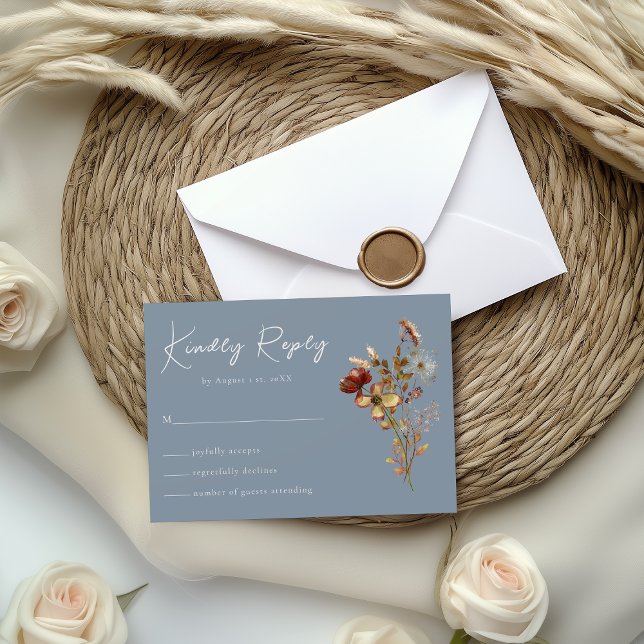 Dusty Blue Wildflower Boho Wedding Tarjeta RSVP (Subido por el creador)