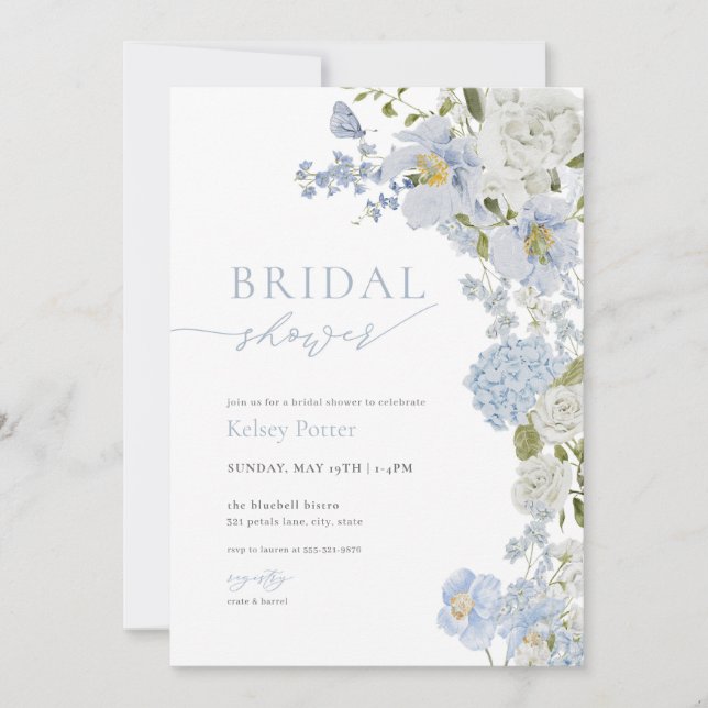 Dusty Blue Wildflower Bridal Shower Invitación (Anverso)