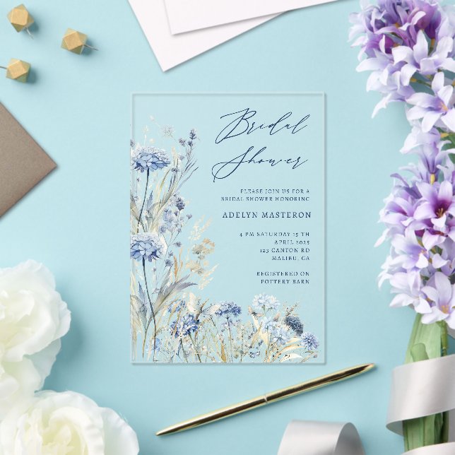 Dusty Blue Wildflower Bridal Shower Invitación (Insitu (Boda))