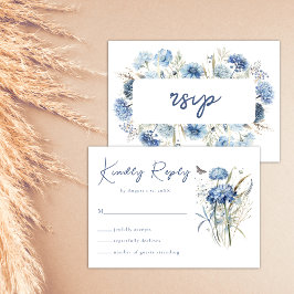 Dusty Blue Wildflower Elegante Boho Wedding RSVP