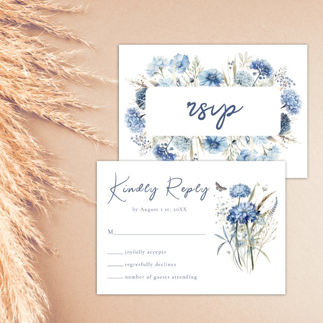 Dusty Blue Wildflower Elegante Boho Wedding RSVP (Subido por el creador)