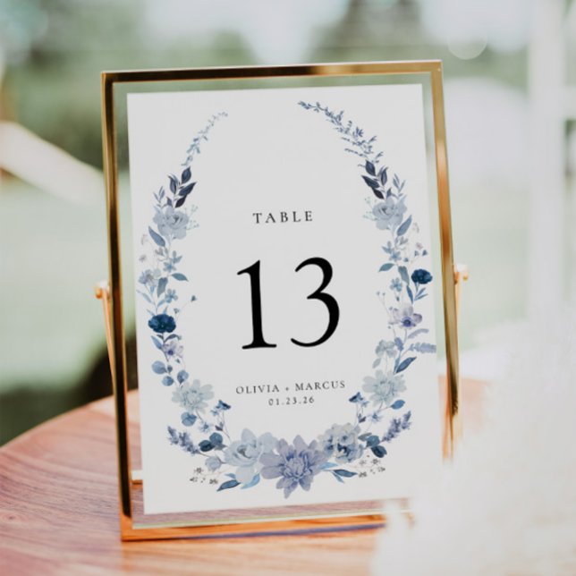 Dusty Blue Wildflower Garden Wedding Número de mes (Wedding Table Number)