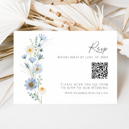 Dusty Blue Wildflower QR Code Wedding RSVP