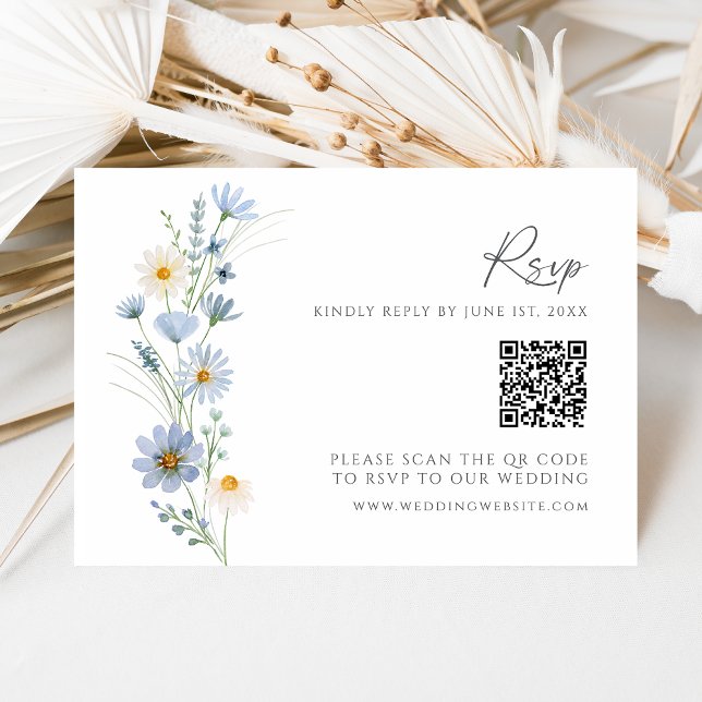 Dusty Blue Wildflower QR Code Wedding RSVP (Subido por el creador)