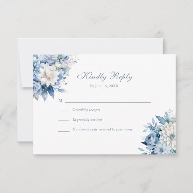 Dusty Blue Wildflower Wedding RSVP White Back (Anverso)