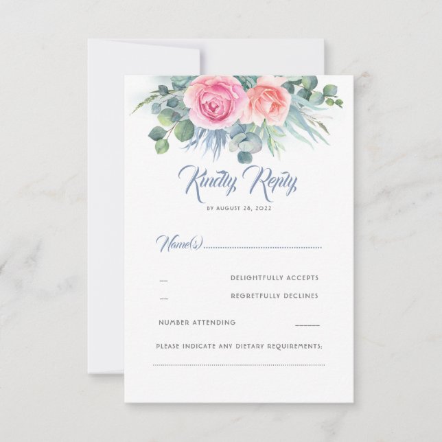 Dusty Blue y Pink Rose Quartz Wedding RSVP (Anverso)