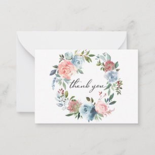 Dusty Blue y Rubor Pink Floral 2 Gracias Nota Ca