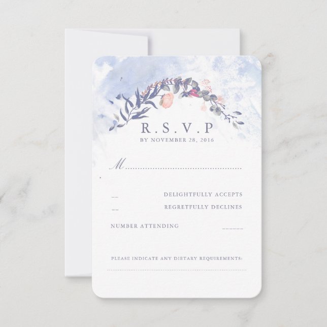 Dusty Blue y Rubor Wedding RSVP (Anverso)