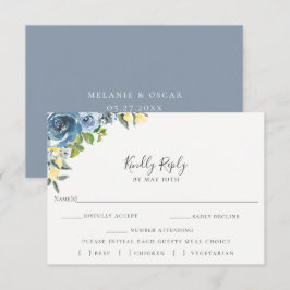 Dusty Blue Yellow Floral Wedding RSVP Comida Elecc