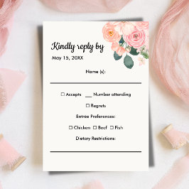 Dusty Blush Pink Floral Meal Choice RSVP Card