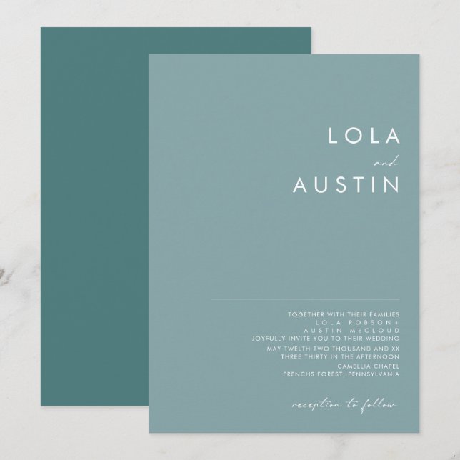 Dusty Boho | Invitación a la boda azul y verde (Anverso / Reverso)