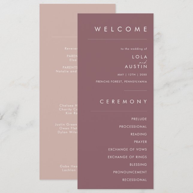 Dusty Boho | Programa de Bodas de Oro Rosa y Púrpu (Anverso / Reverso)