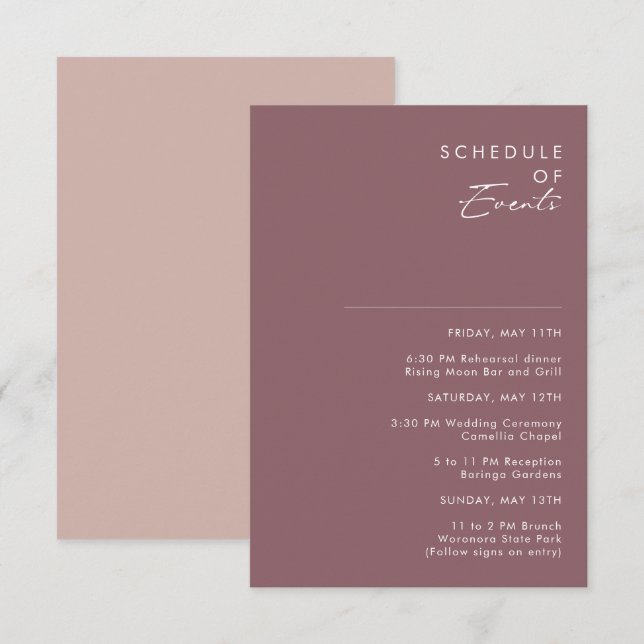 Dusty Boho | Programa de eventos morado y Rosa (Anverso / Reverso)