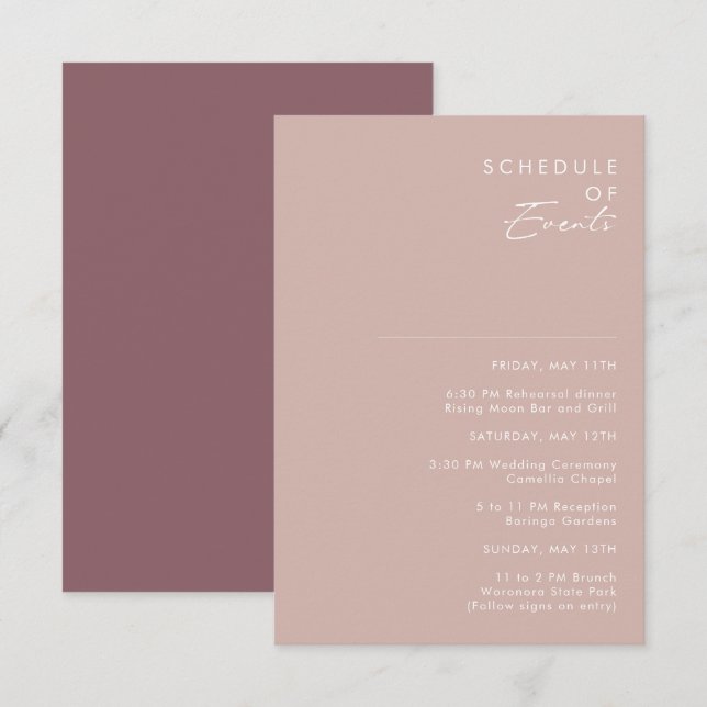 Dusty Boho | Programa de eventos Rosa y púrpura (Anverso / Reverso)