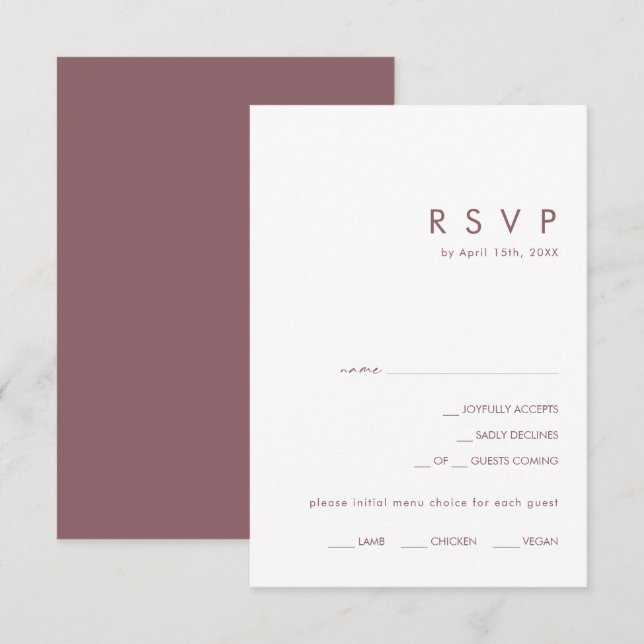 Dusty Boho | Tarjeta RSVP de selección de menú púr (Anverso / Reverso)
