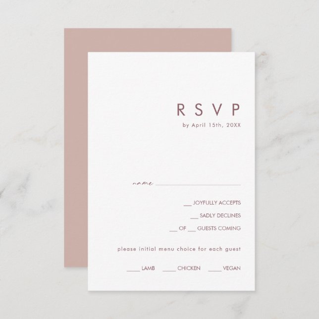 Dusty Boho | Tarjeta RSVP de selección de menú Ros (Anverso / Reverso)