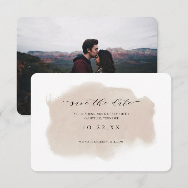 Dusty Champagne Watercolor Photo Save the Date (Anverso / Reverso)