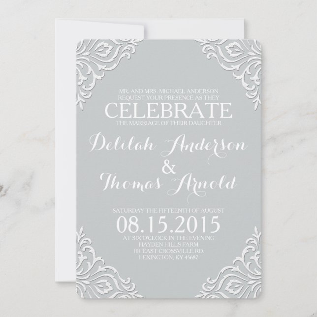 Dusty Damask Filigree Elegant Wedding Invitación (Anverso)