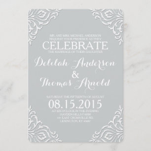 Dusty Damask Filigree Elegant Wedding Invitación