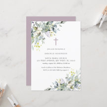 Dusty Florals Soft Lilac Baptism Invitación