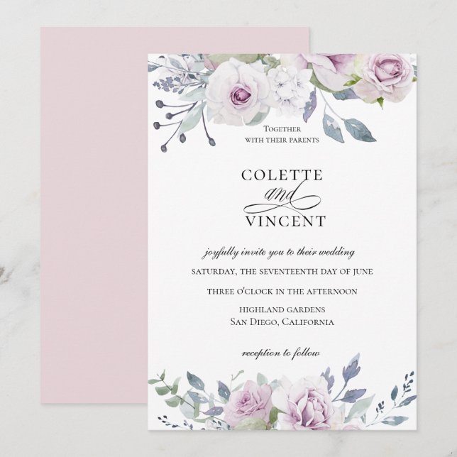 Dusty Garden Invitación a la Boda Floral (Anverso / Reverso)