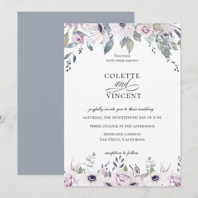 Dusty Garden Invitación a la Boda Floral (Anverso / Reverso)