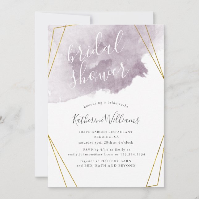 Dusty Gold y Mauve novia Bridal Shower Invitación (Anverso)