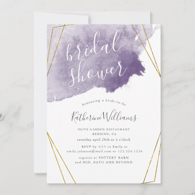 Dusty Gold y Purple ceremonia Bridal Shower Invita (Anverso)