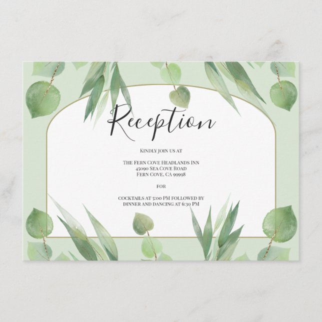 Dusty Green Eucalyptus Boho Arch Wedding Recepción (Anverso)