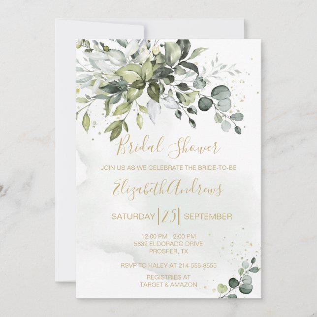 Dusty Green Eucalyptus Bridal Shower Invitación (Anverso)