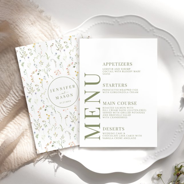 Dusty Green Meadow Flores Bodas Cartas de menú (Subido por el creador)