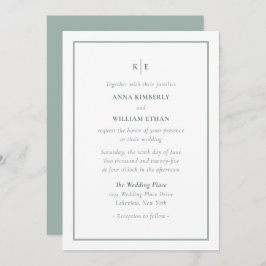 Dusty Green Monogram Families Invitaciones a la bo
