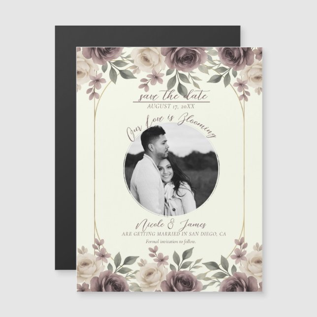 Dusty Mauve & Ivory Bloom Botanical Save The Date (Anverso/Reverso)