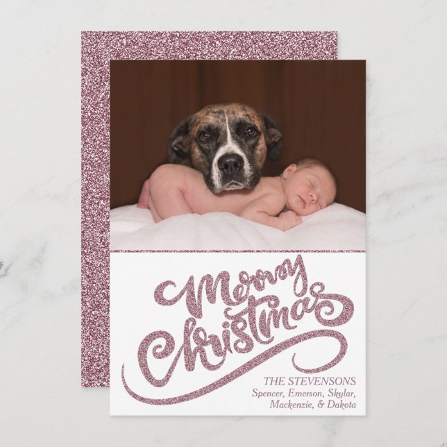 Dusty Mauve Rosa Rosa Merry Navidad Moderna foto (Anverso / Reverso)