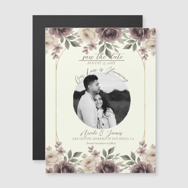 Dusty Mauve y Flor de Marfil Save The Date Botánic (Anverso/Reverso)