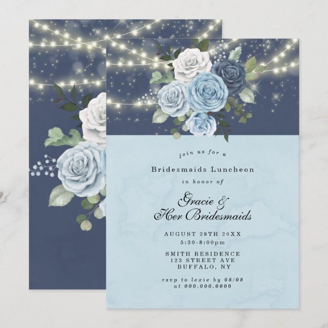 Dusty Navy Blue Peony Bridesmaids Invitan al almue (Anverso / Reverso)