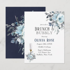 Dusty Navy Blue Peony Brunch & Bubbly Invitación