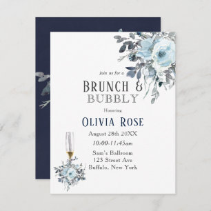 Dusty Navy Blue Peony Brunch & Bubbly Invitación