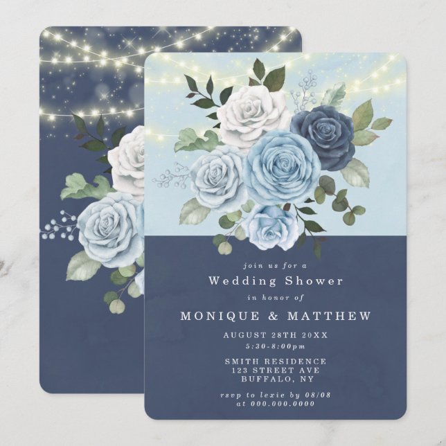 Dusty Navy Blue Peony Lights Wedding Shower (Anverso / Reverso)